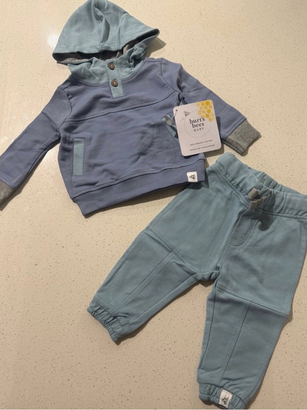 Burt's Bees Baby Boys Hoodie and Pant Set. Newborn. NEW Organic Cotton